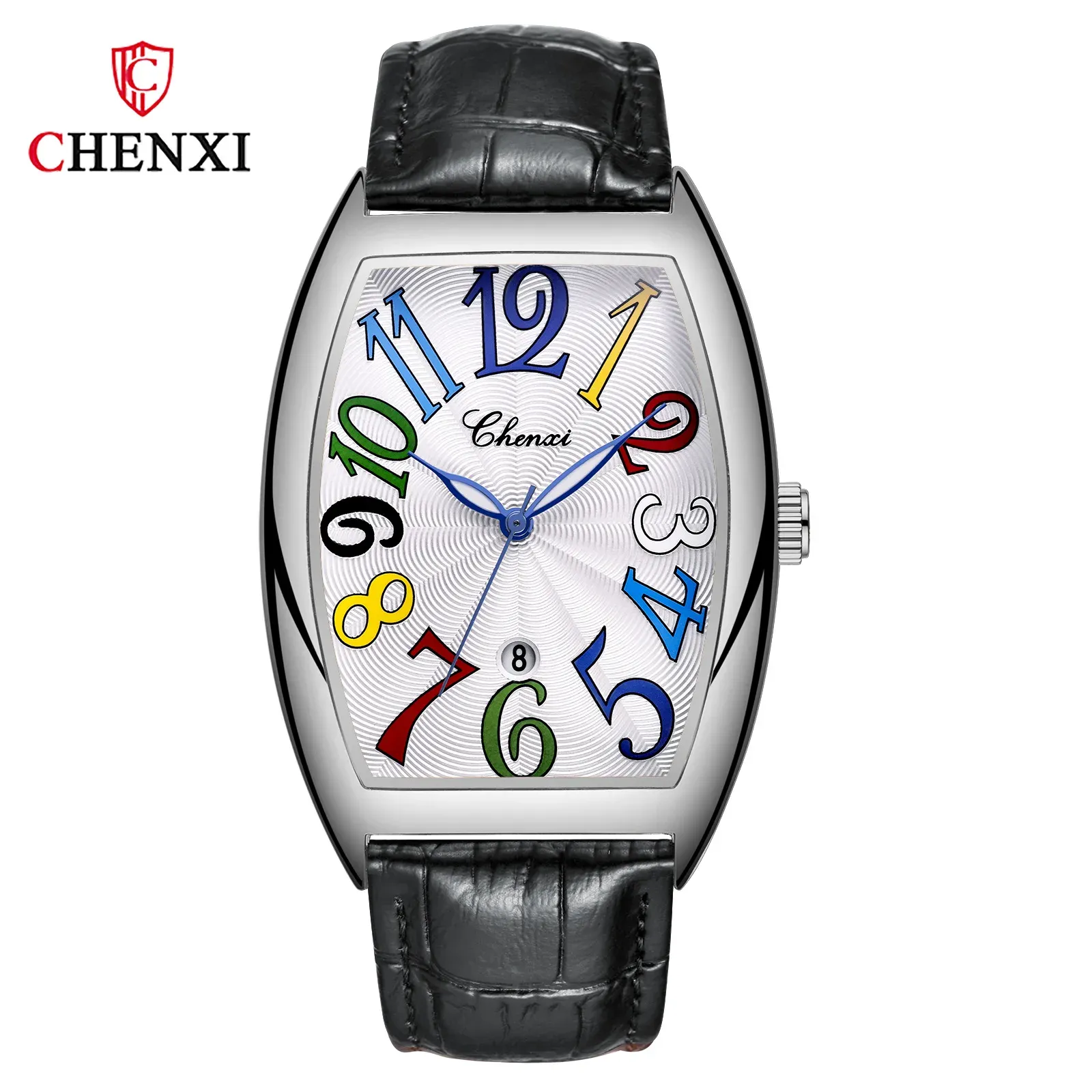 6 silver case white dial colorful text