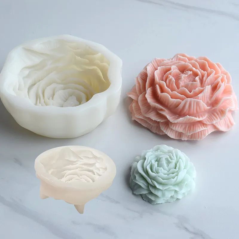 Torta fatta a mano che decora 3D fiore stampo per sapone in Silicone stampo per candela stampo per candela in Silicone peonia fai da te