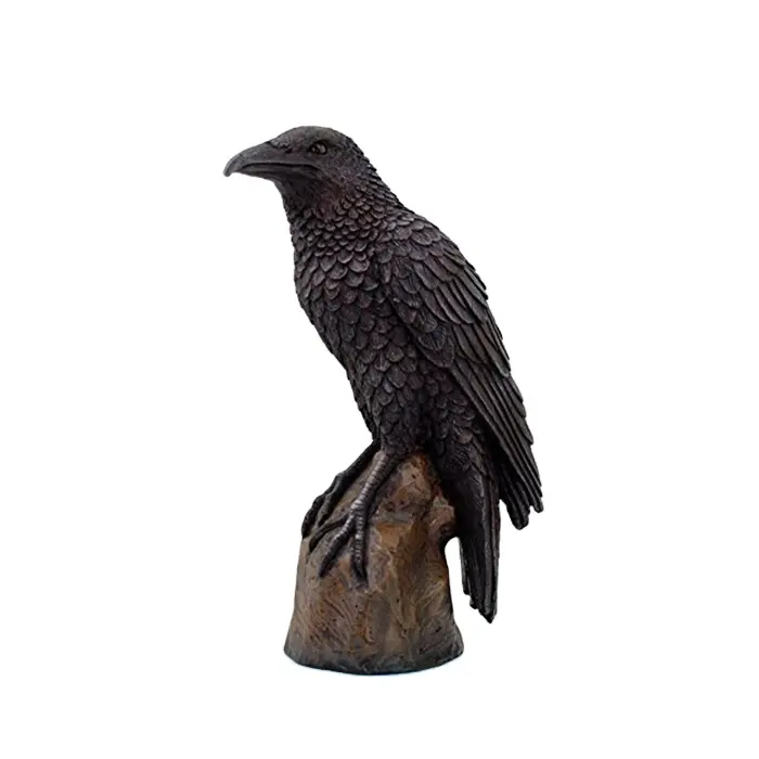 Resin Figurine Black Raven Bird on Stump