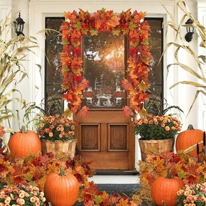 Wholesale Thanksgiving Rattan Orange Maple <strong>String</strong> 5.7Ft Autumn Decorative Orange Maple Leaf Hanging Vine Artificial - Product Image 4