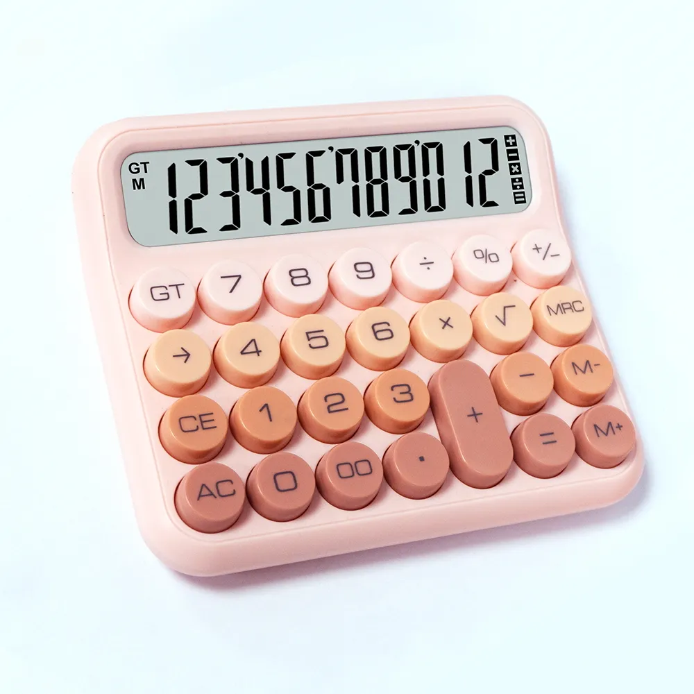 新しいメカニカルスイッチ電卓ピンクの電子電卓かわいい12桁の大型LCDディスプレイボタン電卓大型LCDディスプレイ