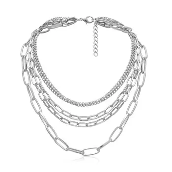 Chunky Necklaces for women Punk Chain Silver Statement Collar Necklace 4 Laps