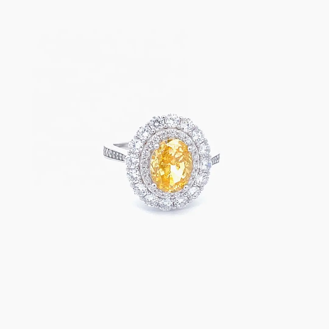 Anillo de dedo de diseño de lujo, joyería para mujer, Plata de Ley 925, 7*9mm, corte ovalado, anillo de piedras preciosas de zafiro amarillo crudo