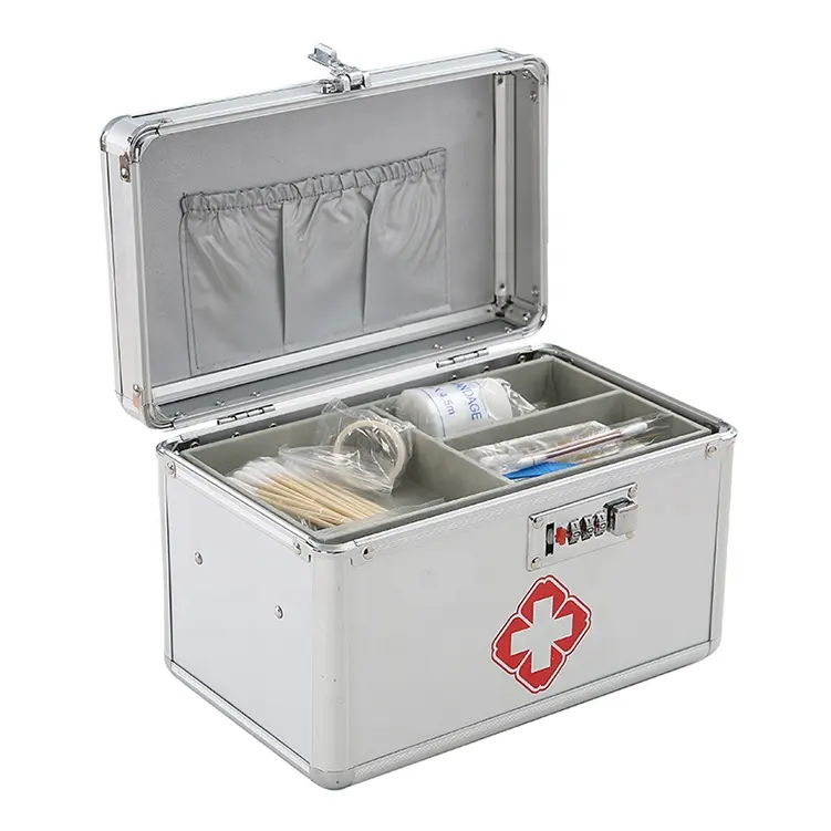 مخصص الألومنيوم الأسرة الرعاية في حالات الطوارئ أدوات إنقاذ حالة فارغة الإسعافات الأولية الطبية تحمل صندوق دواء مع قفل