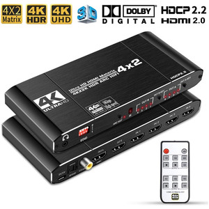 4x2 HDMI 2.0 Matrix Switch Splitter 4K @ 60Hz Switcher 4 in 2 Out mit IR-Fernbedienung Unterstützung ARC HDCP2.2