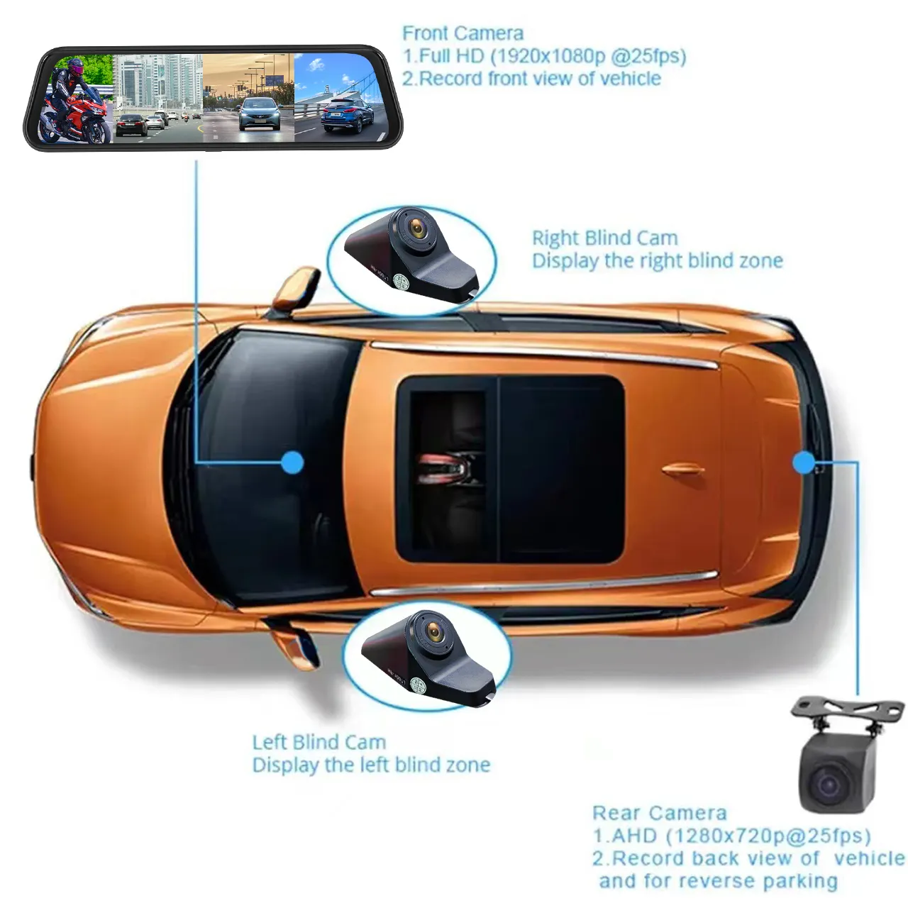 كاميرا داش في مرآة السيارة مزودة بخاصية WiFi ومكونة من 4 عدسات من ADAS لكاميرا الرؤية الليلية للسيارات مع مسجل فيديو رقمي في الصندوق الأسود طراز BSD