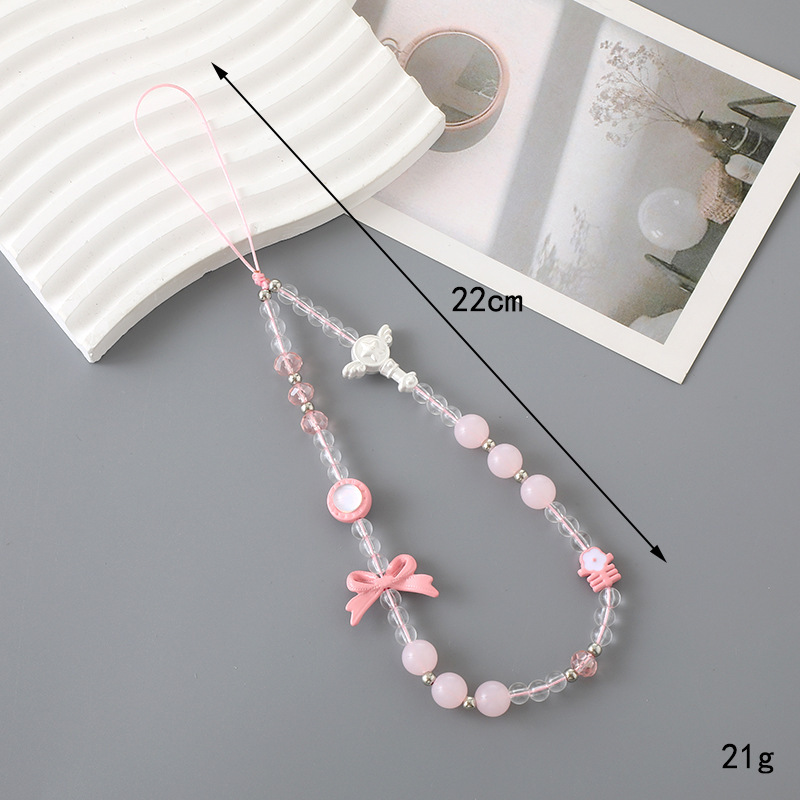 K3308 breloque de téléphone en perles avec nœud rose