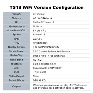 TS18 <strong>Android</strong> 13.0 IPS 2.5D <strong>WIFI</strong>/4G 7&quot;/9&quot;/10&quot; Universal Car Radio Player for Toyota/Honda/Hyundai <strong>With</strong> Wireless Carplay