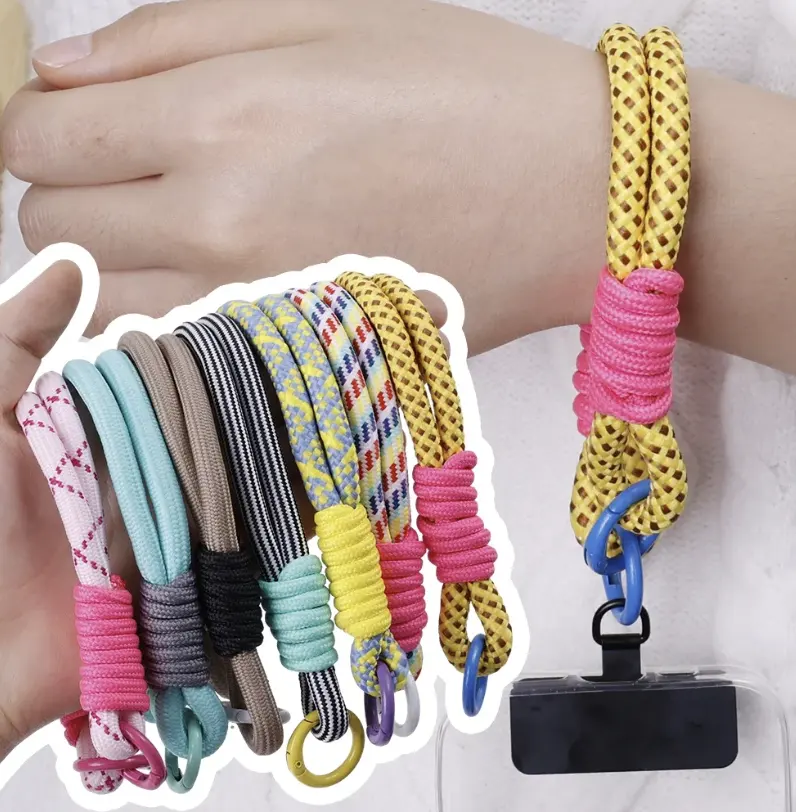 Correas de muñeca coloridas trenzadas, cordón de mano para teléfono móvil, accesorios de encanto, cordón de cadena, llavero, cordón para llave, cuerda colgante