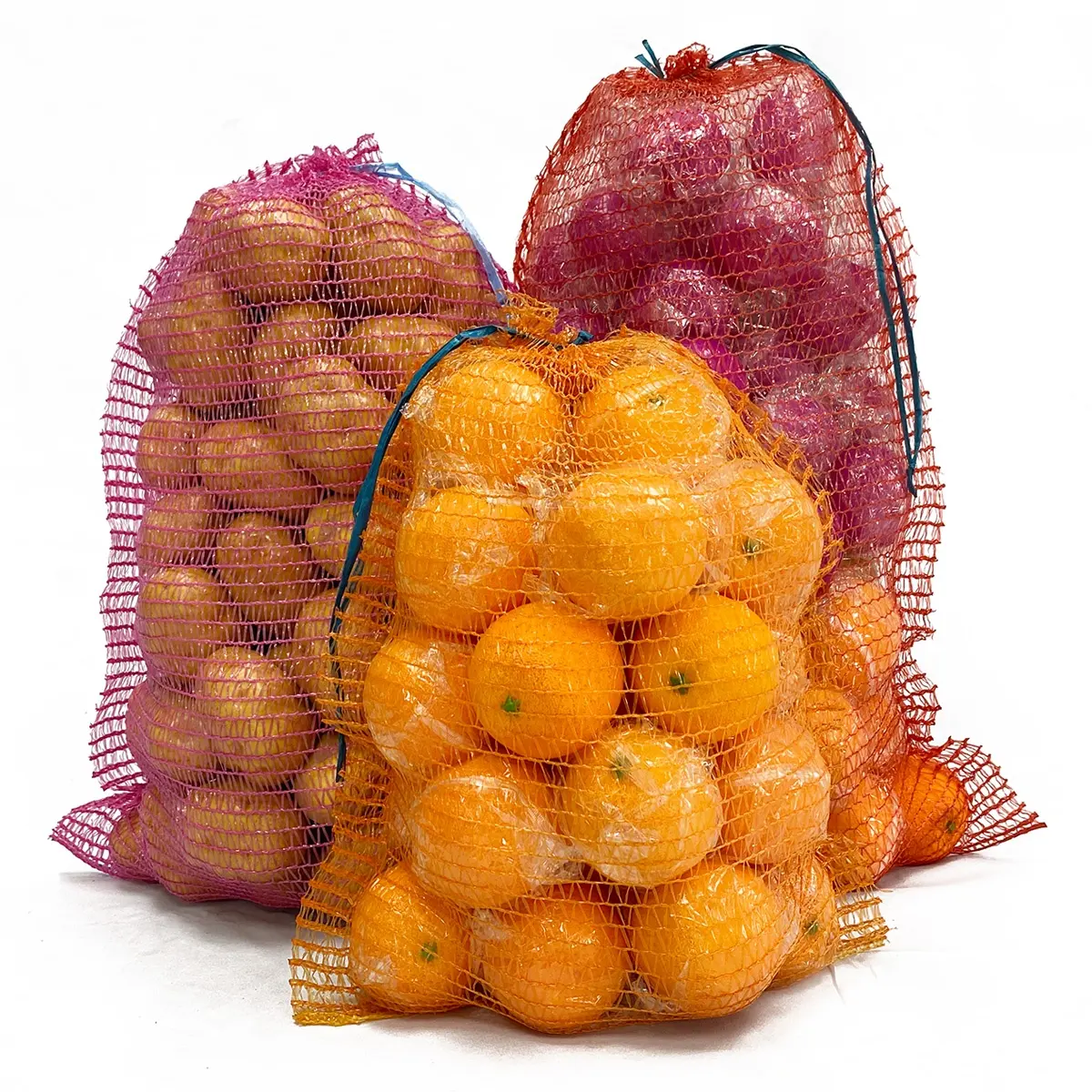 Bolsa de malla Raschel con cordón, personalizada, reciclada, 5kg, 10kg, 15kg, para ajo, cebolla, fruta, verdura, PE