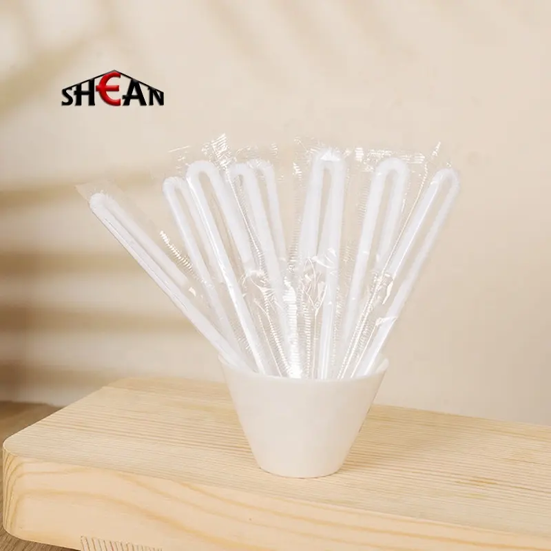 100% biodegradable White U Shaped plastic Straw Individually Opp Wrapped Milk Drinking plastic Straw
