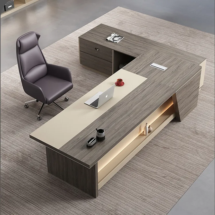Moderner Luxus Modern Executive L-Form Büro Schreibtisch Direktor Ceo Boss Holz Schreibtisch Büromöbel Tischset