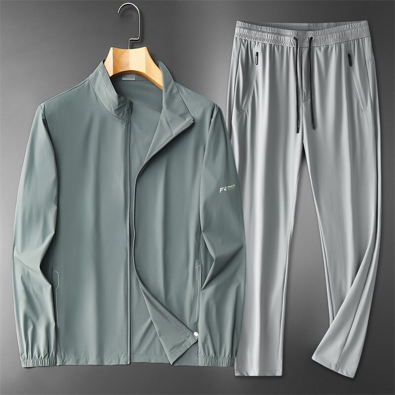 Pantaloni in seta ghiaccio verde grigiastro + grigio chiaro