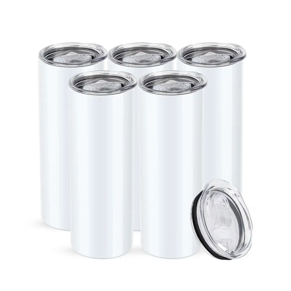 20oz 30oz Skinny White Straight Sublimation Blanks Stainless Steel Tumblers With Straws