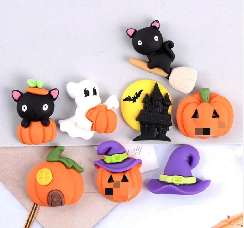 Halloween theme resin crafts mix cartoon pumpkin ghost broom bat resin flat back cabochon DIY halloween decoration