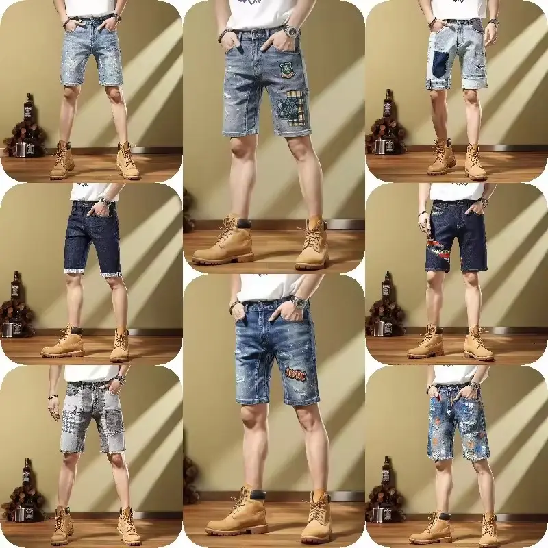 Hochwertige Jeans Shorts Herren Sommer Stretch Denim Hosen Jungen Shorts junge Jeans passend eng atmungsaktiv abgeschnitten Hosen