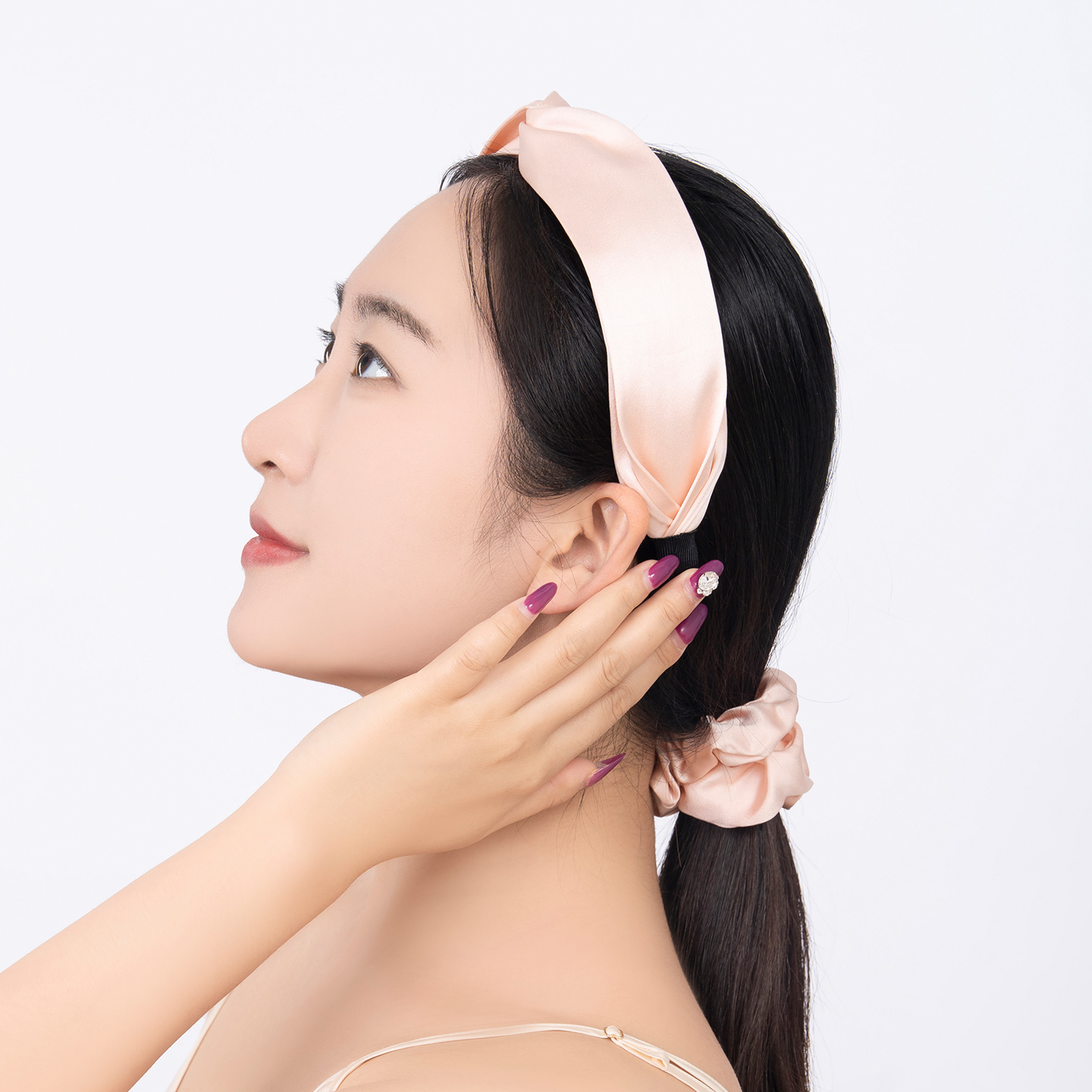 Fascia per capelli in seta rosa
