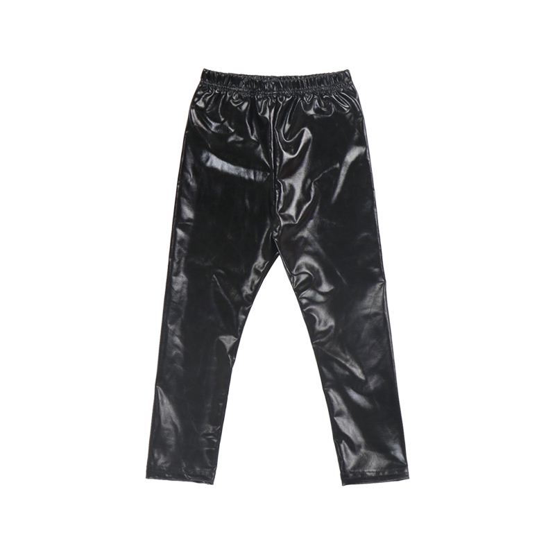 Leggings Elasticizzati per Bambini in Finta Pelle Nera Lucida