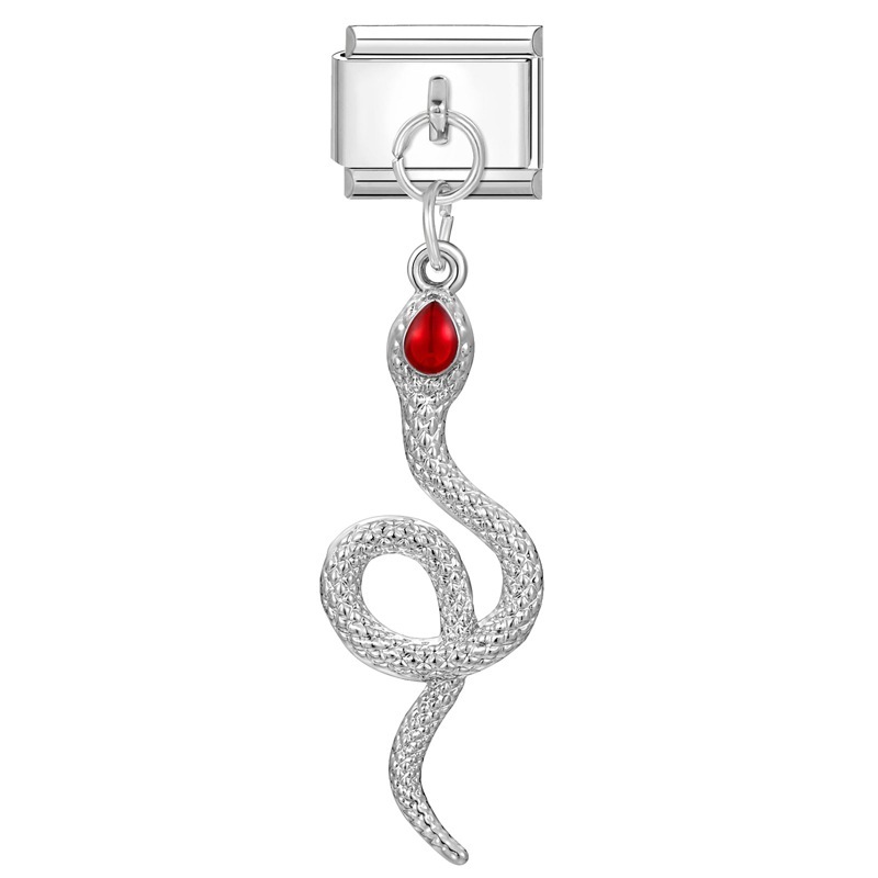 Pendentif fond acier-serpent rouge