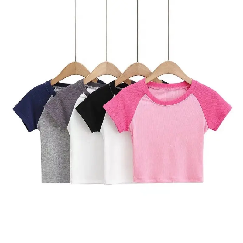 Tùy Chỉnh Chất Lượng Cao Bé TEE Phụ Nữ T-Shirts Raglan Tay Áo Của Phụ Nữ Trống Đường Phố Mặc Mỏng Phù Hợp Với T Áo Sơ Mi Crop Top