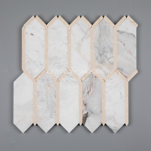 Centurymosaic đá cẩm thạch nhà bếp backsplash Gạch <span class=keywords><strong>Mosaic</strong></span> dài hình lục giác màu trắng màu be phòng tắm Gạch <span class=keywords><strong>Mosaic</strong></span> cho trang trí nội thất - Product Image 1