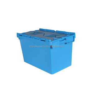 Cajón móvil de plástico de fácil manejo para transporte logístico apilable y nido de 40L con tapa con bisagras - Product Image 1