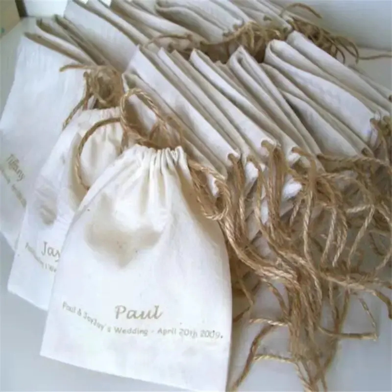Bolsa de algodão ecológico de musselina, sacola personalizada de algodão, pano branco promocional, saco de cordão