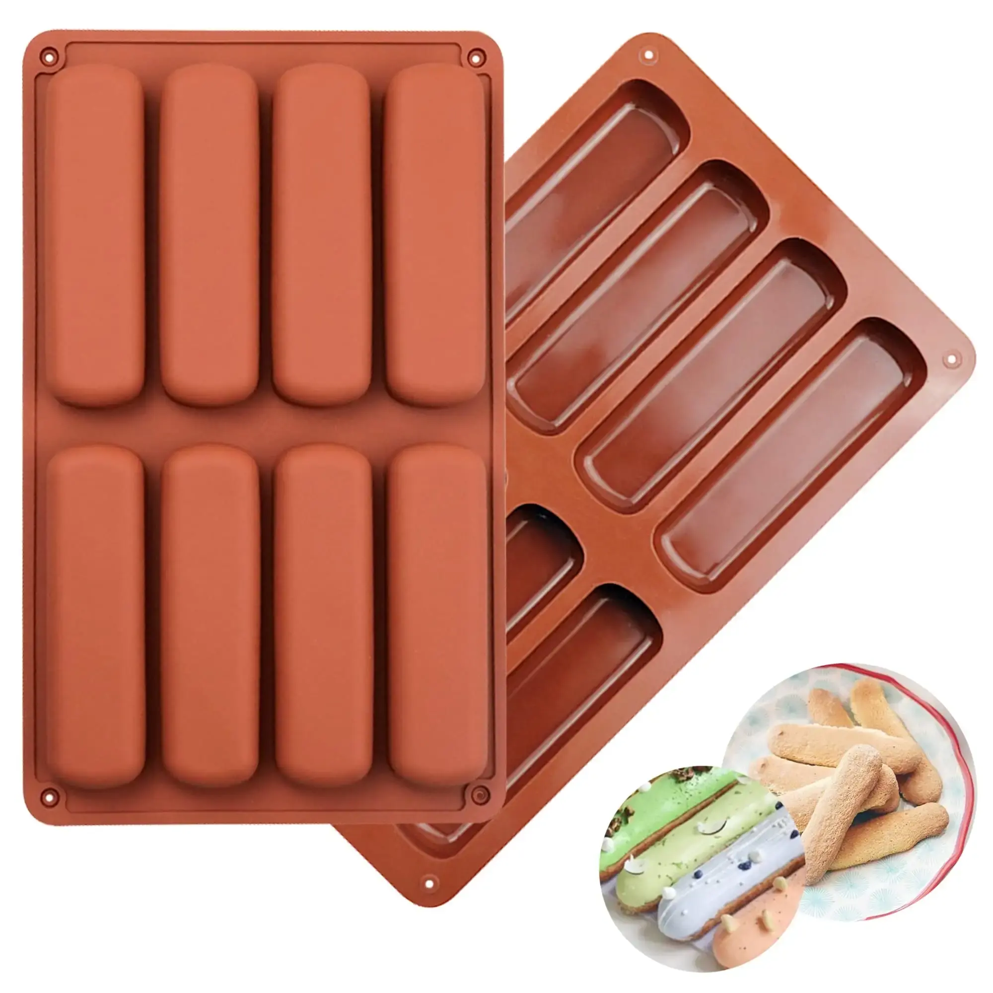 Molde de silicone para biscoitos, 8 cavidades, formato retangular, antiaderente, para mousse, doces, aveia, silicone, barra de chocolate