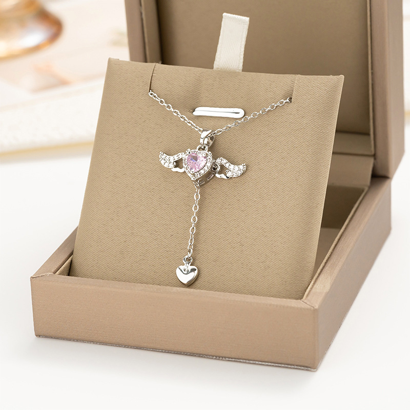 Silver love moving wings tassel necklace
