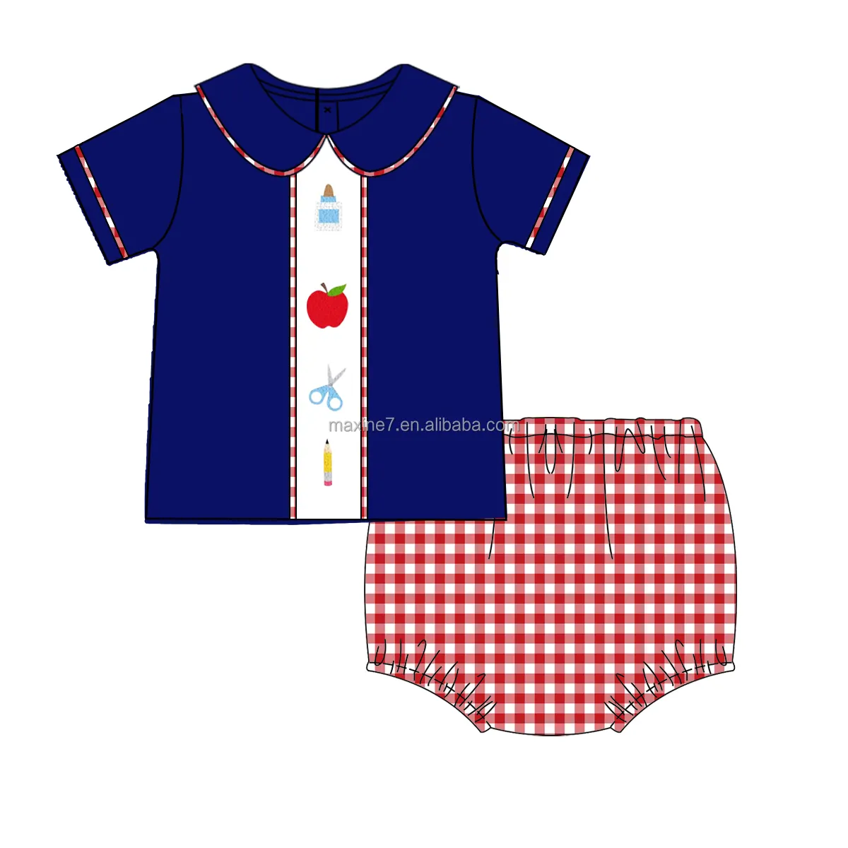 Ropa de verano para niños, camisa para niños de vuelta a la escuela y trajes cortos, conjuntos de ropa con nudo francés para bebés