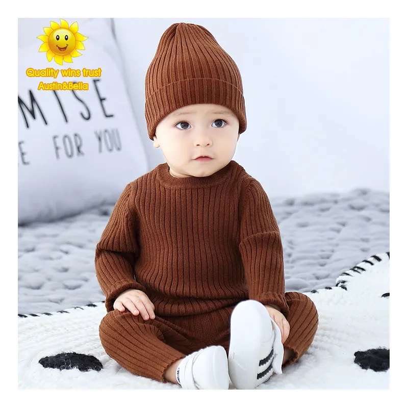 AustinBella/boutique personalizzata all'ingrosso abbigliamento bambino lavorato a maglia 3 pezzi set maglione neonato inverno designer maglieria vestiti