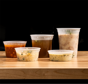 Tiya Factory 24oz Contenedores de alimentos de plástico desechables a prueba de fugas con tapas Contenedores de alimentos delicatessen de PP transparentes apilables - Product Image 6