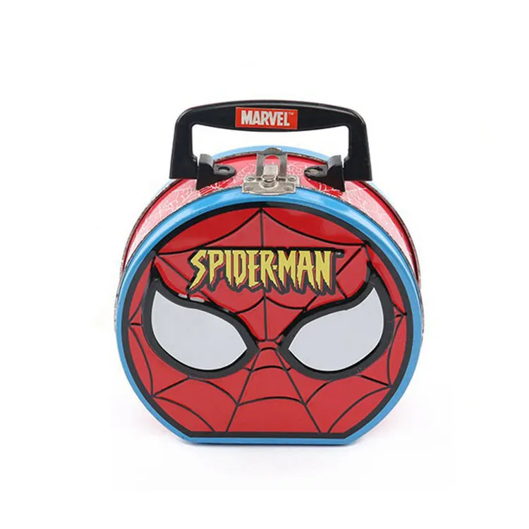 Boîte à Lunch spiderman pour enfants, boîte à Lunch en étain, dessin animé, avec poignée et serrure, boîte en métal personnalisée, expédition directe depuis l'usine