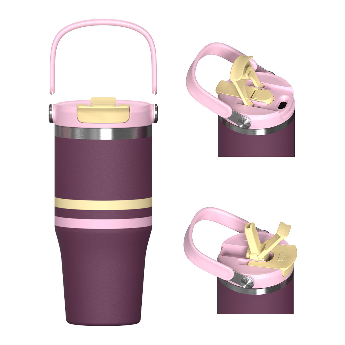 Car cup with handle-dual drink patent