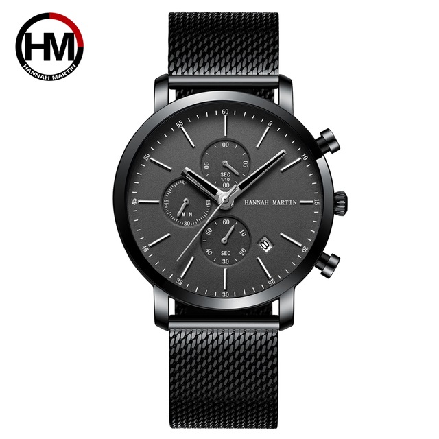 4 black dial white pointer scale -- mesh steel strap