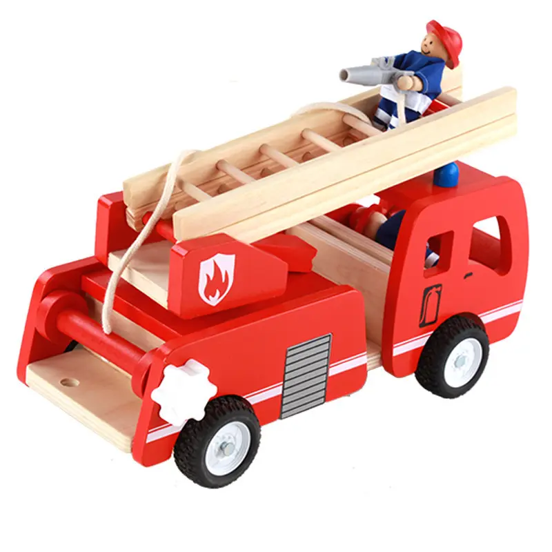 Simulation Baby Wooden Foldable Ladder Fire Truck Game Educational Learning Gift Toys For Boys And Girls