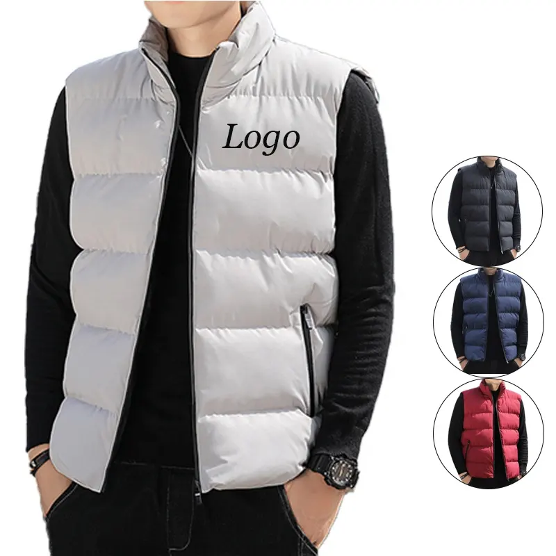 Colete masculino com logotipo personalizado, colete acolchoado grosso com zíper, jaqueta de inverno, colete preto, enchido
