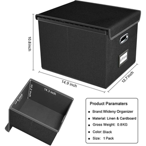 升级后的便携式文件收纳盒带盖大亚麻悬挂办公文件收纳盒 - Product Image 5