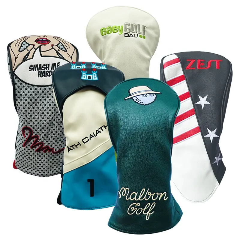 Alta Qualidade PU Couro Driver Tampa Fairway Madeira Golf Head Cover Personalizado Golf Club Head Covers