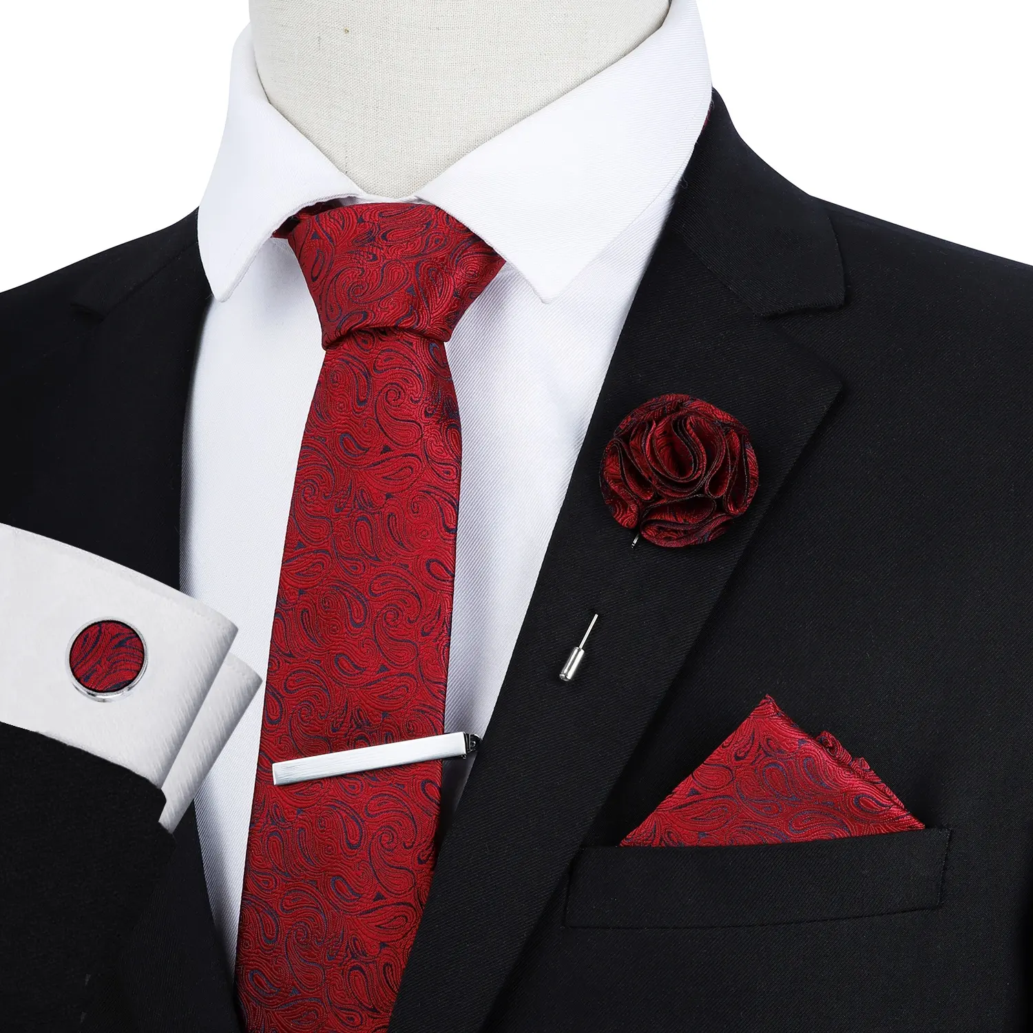 Klasik resmi stilleri kırmızı kravat takım elbise eşleşen Polyester erkek kravat şerit kravat hediye