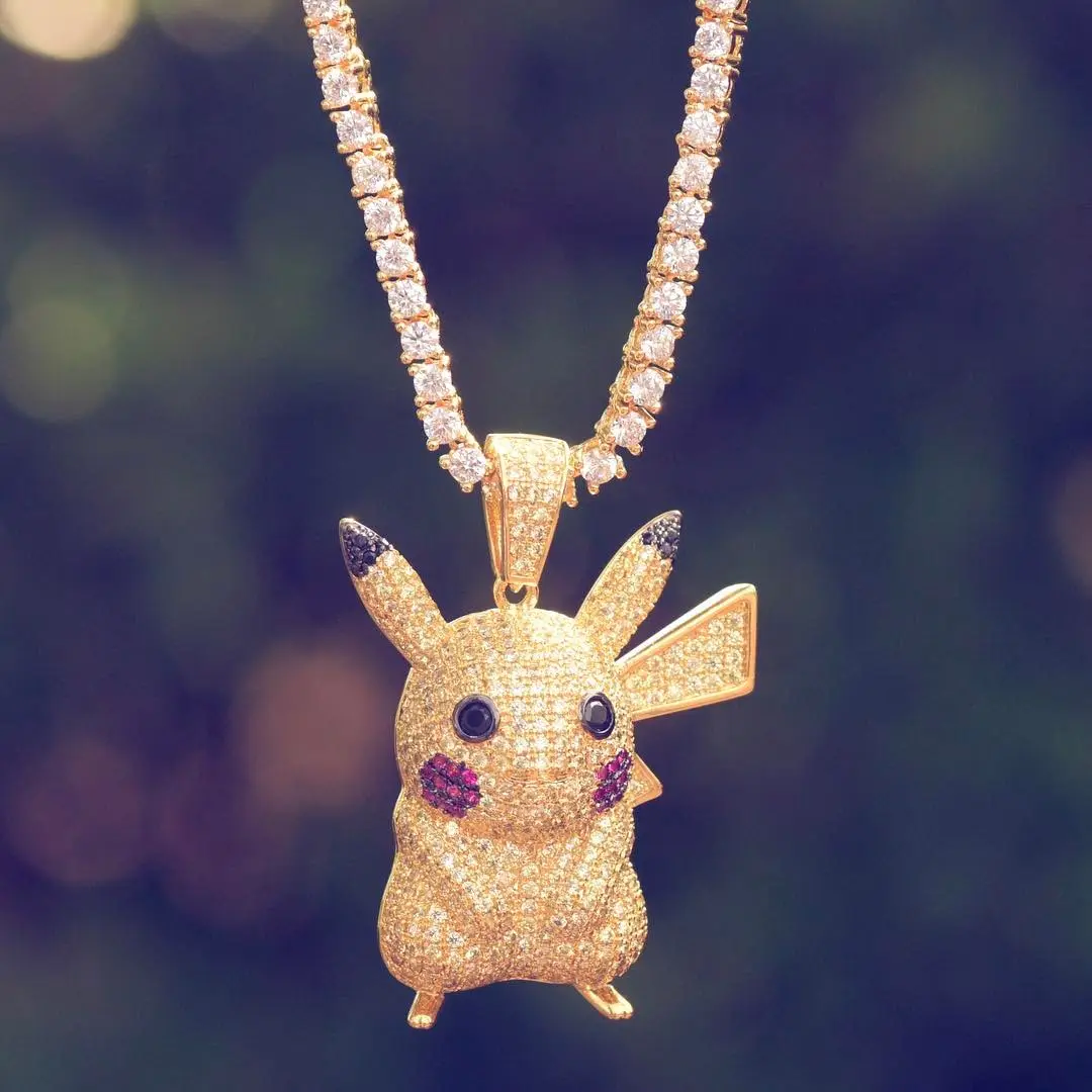 Ingrosso hip hop pikachu ciondolo icedout gioielli 925 animali in argento sterling collane custom moissanite alta qualità