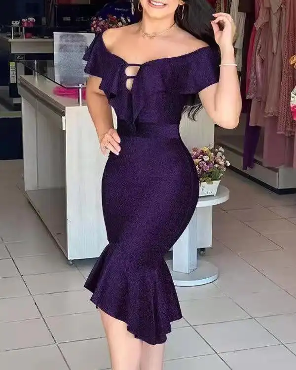 YG 2023 ropa de mujer fuera del hombro impreso sexy Delgado sentido avanzado vestido hueco