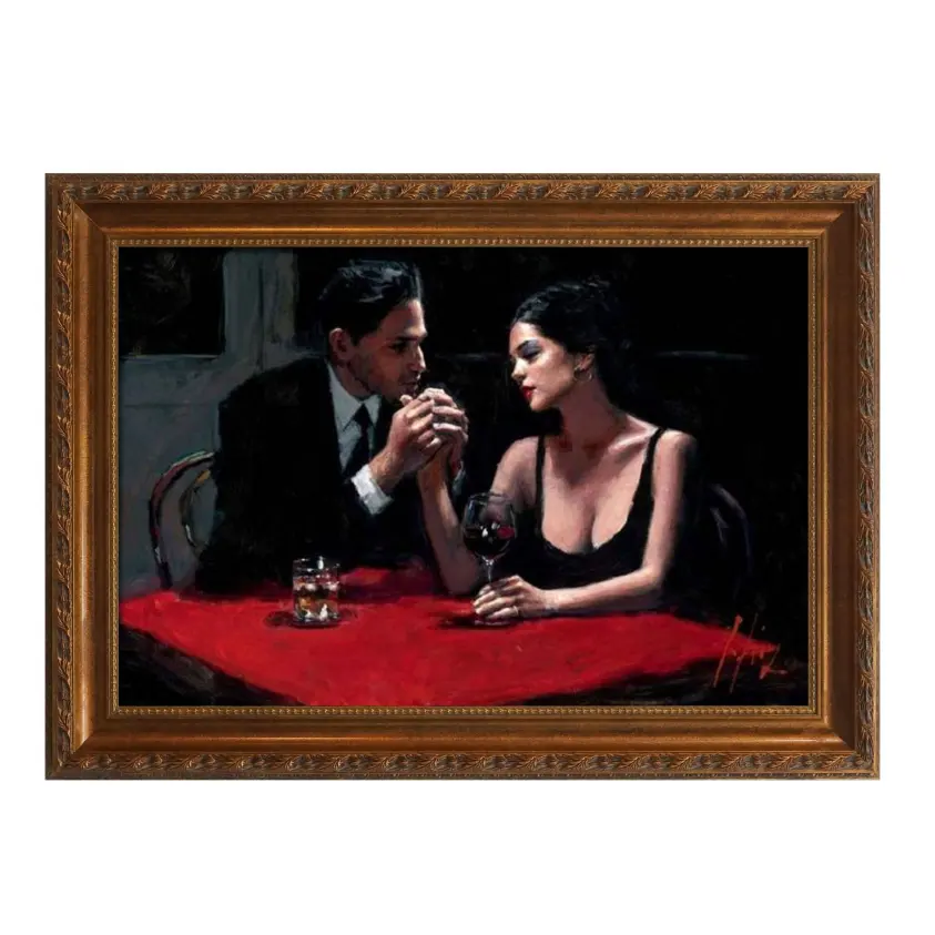 Fabian Perez reproduce pinturas al óleo de hombres y mujeres enamorados retrato pintura al óleo en el restaurante