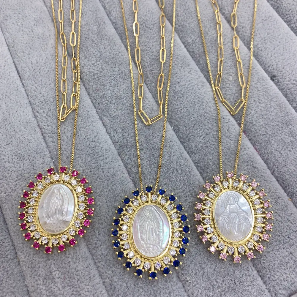 Изящное многослойное ожерелье, религиозная овальная медаль, Дева Мария, гуадалуп, ювелирные изделия, модные ожерелья