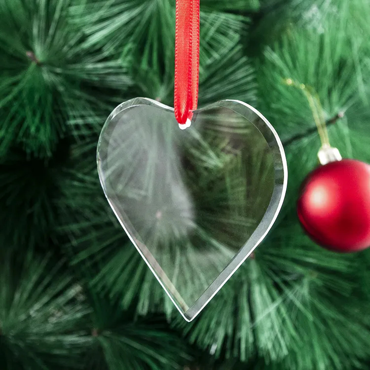 Cristal árbol de Navidad adornos colgantes cristal corazón estrella forma colgantes sublimación cristal en blanco adornos de Navidad