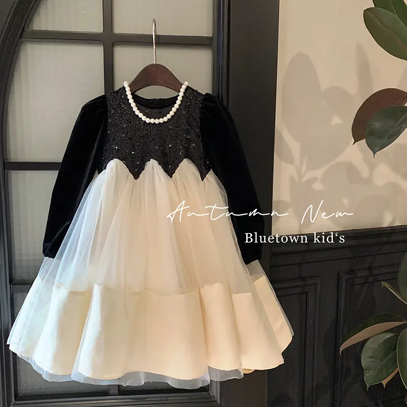 2023 fall autumn princess little baby girls tulle dress infant toddler kids sequin dresses boutiques clothing 422