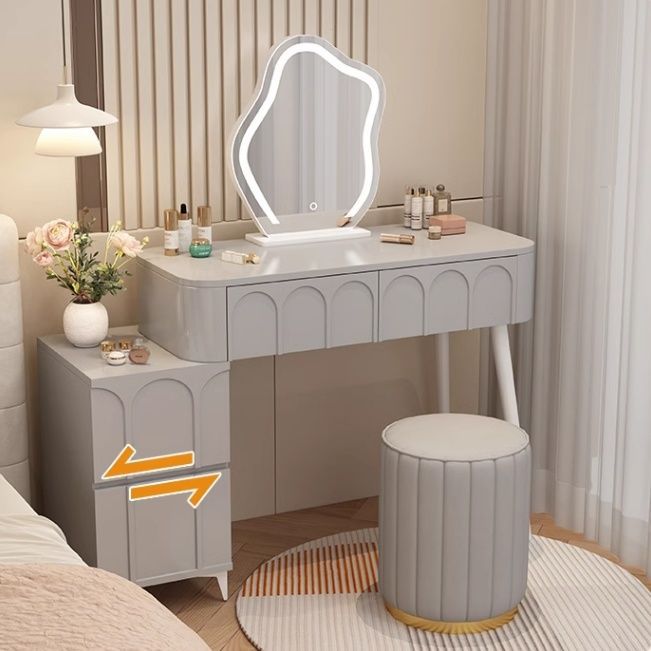 Gray 100-inch table and stool