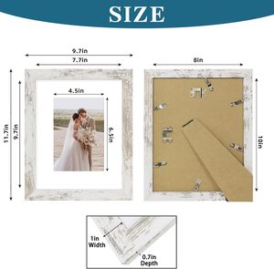 Set of <strong>4</strong> <strong>8x10</strong> Distressed White Wooden Picture <strong>Frames</strong> with Real Glass Customizable Size for Wall or Tabletop for 8 by 10 Photos - Product Image 4