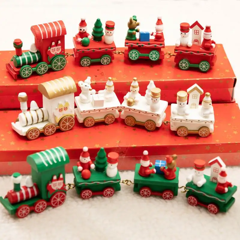 ชุดตกแต่งรถไฟไม้ขนาดเล็กสำหรับงานปาร์ตี้คริสต์มาสชุดของขวัญสำหรับเด็ก1ชิ้นตกแต่งต้นคริสต์มาส