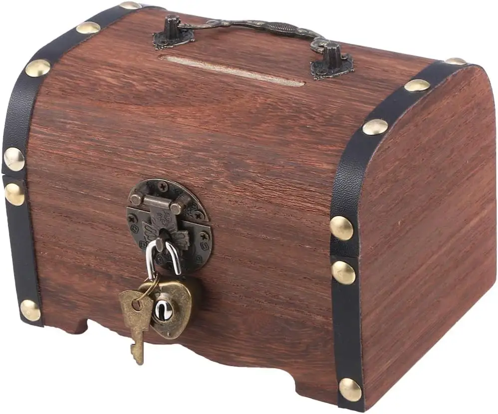 Scrigno del tesoro in legno Vintage piccola scatola di legno decorativa moneta banca denaro salvaschere scatola di immagazzinaggio per il regalo di nozze decorazione per la casa